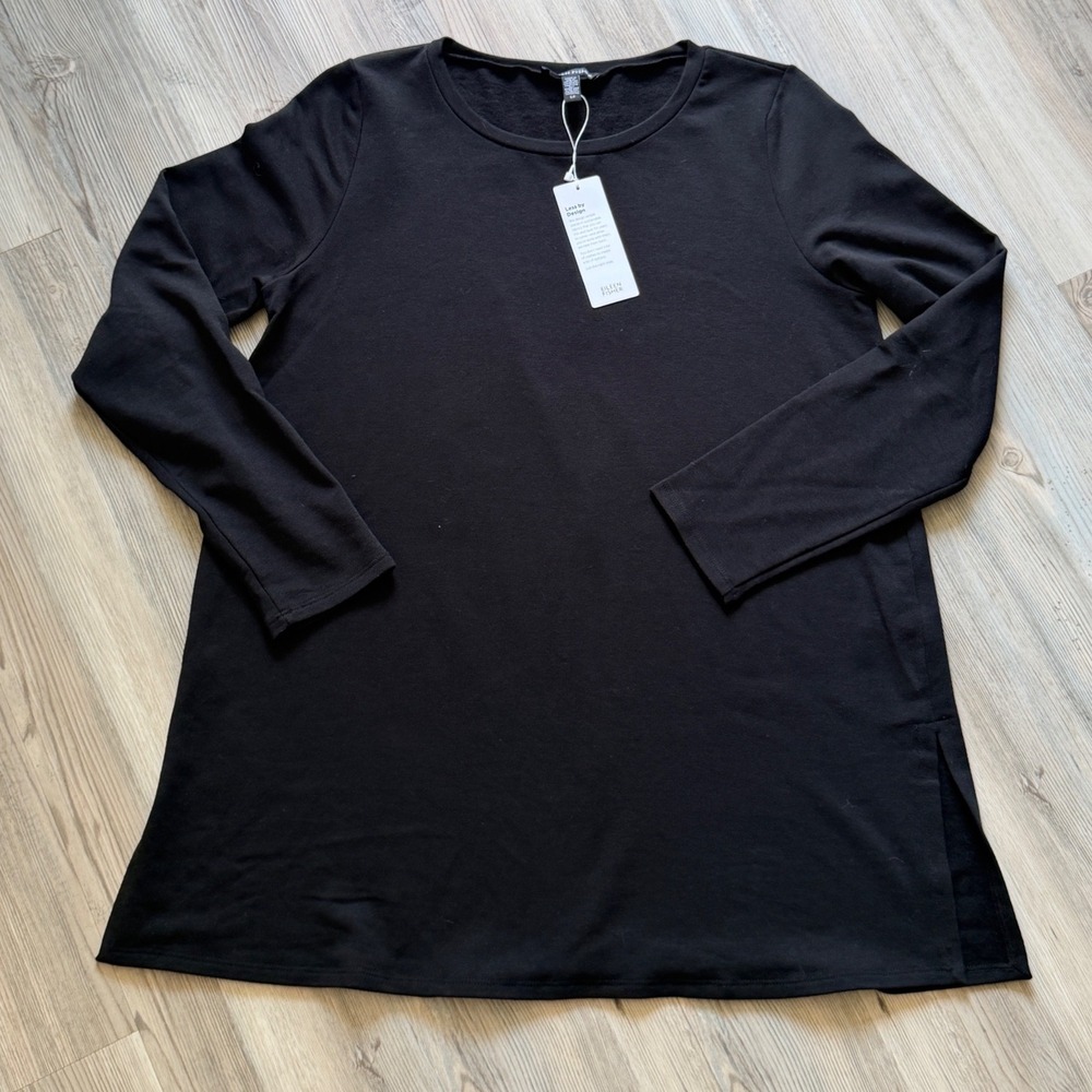 NWT Eileen Fisher Small Black Organic Cotton Tunic Top Minimalist Old Money